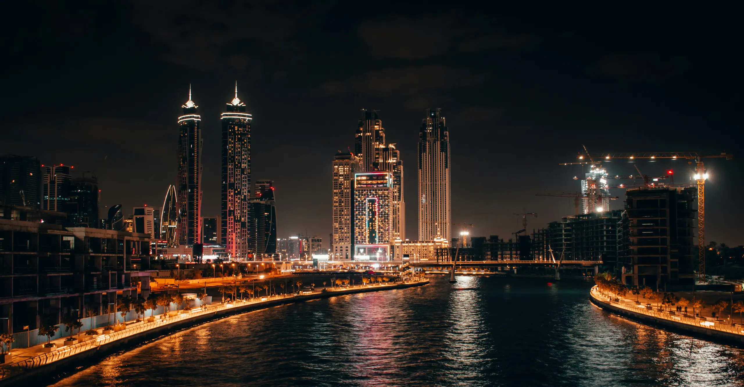 Business Bay canal at night