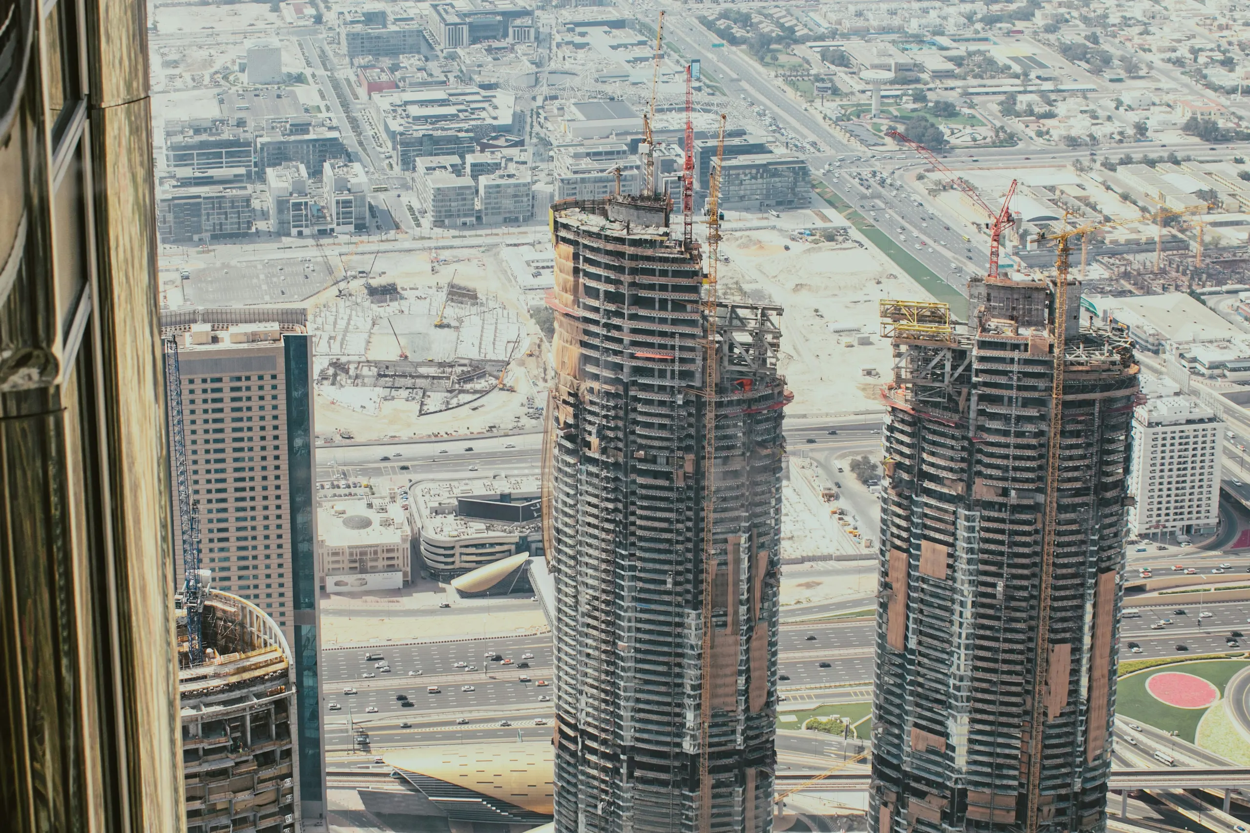Towers under construction seen from above